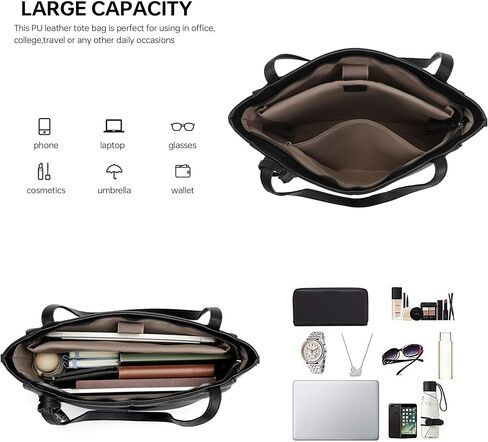 GEMIU Tote Bag For Women Leather Purses For Women With Multiple Pockets Handbags For Work Travel Crossbody Black in Kuwait