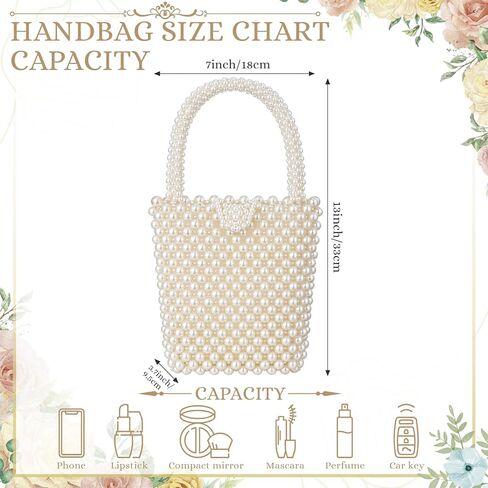 Sureio Pearl Bridal Handbag Beaded Evening Bag White Acrylic Pearl Tote for Wedding Bride Prom Party Elegant Handmade Woven Clutch Purse Fits Phone and Essentials for Formal Events in Kuwait