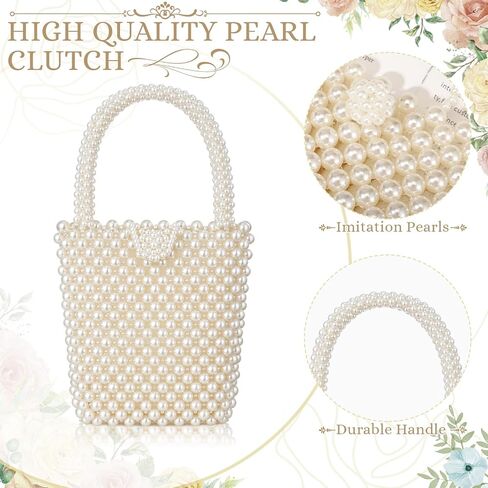 Sureio Pearl Bridal Handbag Beaded Evening Bag White Acrylic Pearl Tote for Wedding Bride Prom Party Elegant Handmade Woven Clutch Purse Fits Phone and Essentials for Formal Events in Kuwait