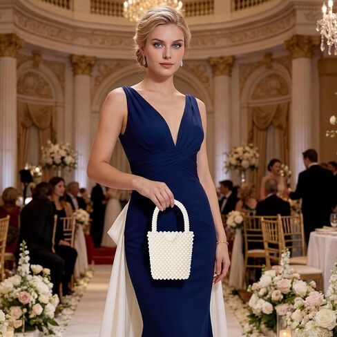 Sureio Pearl Bridal Handbag Beaded Evening Bag White Acrylic Pearl Tote for Wedding Bride Prom Party Elegant Handmade Woven Clutch Purse Fits Phone and Essentials for Formal Events in Kuwait