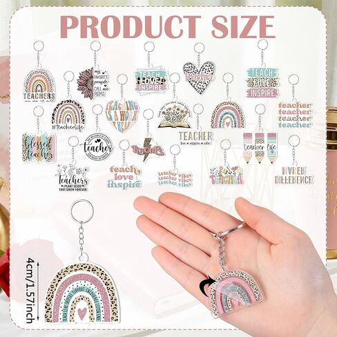 100 Pcs Motivational Teachers Keychains Bulk, Inspirational Leopard Boho Rainbow Acrylic Keychains for Women Men, End of Year Back to School Teacher Appreciation Gifts from Students, 20 Styles in Kuwait