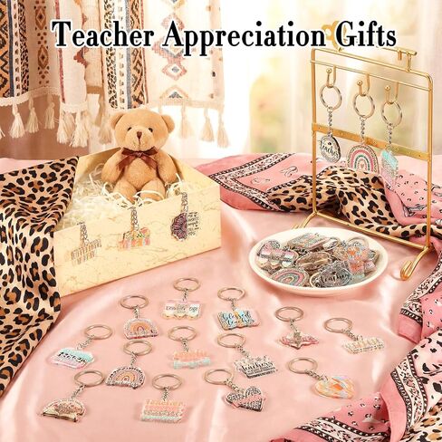 100 Pcs Motivational Teachers Keychains Bulk, Inspirational Leopard Boho Rainbow Acrylic Keychains for Women Men, End of Year Back to School Teacher Appreciation Gifts from Students, 20 Styles in Kuwait
