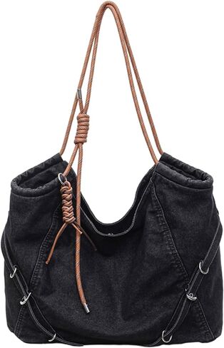 Denim Tote Bags for Women Blue Jean Purse Denim Handbag Large Capacity Jean Shoulder Bag in Saudi Arabia