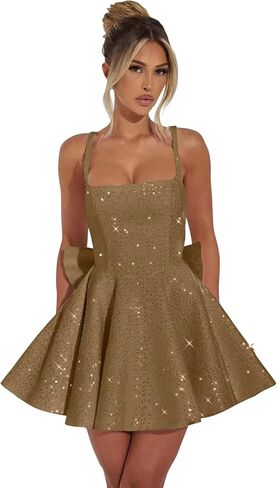 Sequin Homecoming Dresses Square Neck Short Prom Dress with Bow Spaghetti Straps Cocktail Party Gown in Saudi Arabia