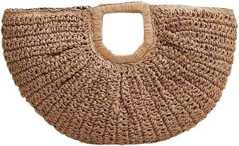 Straw Woven Tote Bag Hand Bags, Purses for Women with Geometric Handles Beach Ladies Handbags Holiday Women's Purse in Saudi Arabia