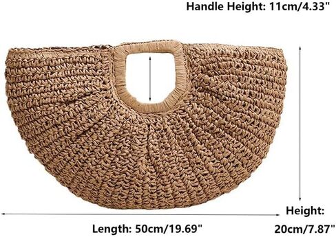 Straw Woven Tote Bag Hand Bags, Purses for Women with Geometric Handles Beach Ladies Handbags Holiday Women's Purse in Saudi Arabia