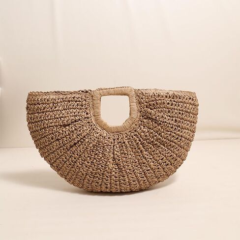 Straw Woven Tote Bag Hand Bags, Purses for Women with Geometric Handles Beach Ladies Handbags Holiday Women's Purse in Saudi Arabia