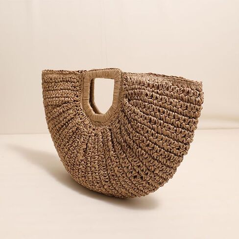 Straw Woven Tote Bag Hand Bags, Purses for Women with Geometric Handles Beach Ladies Handbags Holiday Women's Purse in Saudi Arabia