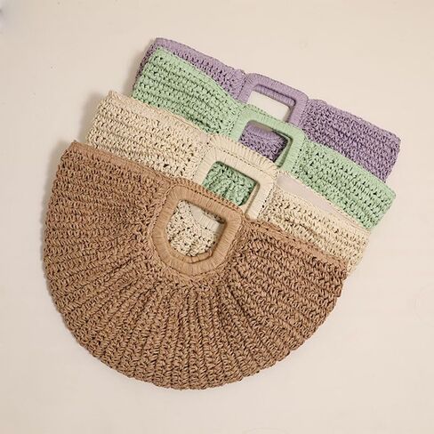 Straw Woven Tote Bag Hand Bags, Purses for Women with Geometric Handles Beach Ladies Handbags Holiday Women's Purse in Saudi Arabia