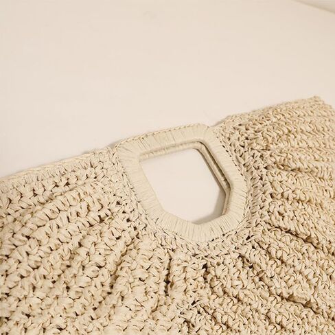 Straw Woven Tote Bag Hand Bags, Purses for Women with Geometric Handles Beach Ladies Handbags Holiday Women's Purse in Saudi Arabia
