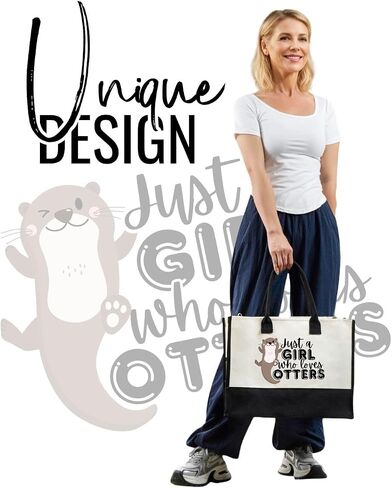 InnoBeta Otter Gifts Canvas Tote Bag for Women, Girls, Otter Theme Gifts with Top Zipper Closure and Shoulder Strap for Birthday, Mother's Day, Christmas in Kuwait