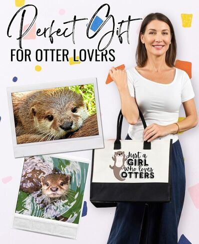 InnoBeta Otter Gifts Canvas Tote Bag for Women, Girls, Otter Theme Gifts with Top Zipper Closure and Shoulder Strap for Birthday, Mother's Day, Christmas in Kuwait