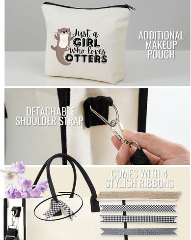 InnoBeta Otter Gifts Canvas Tote Bag for Women, Girls, Otter Theme Gifts with Top Zipper Closure and Shoulder Strap for Birthday, Mother's Day, Christmas in Kuwait