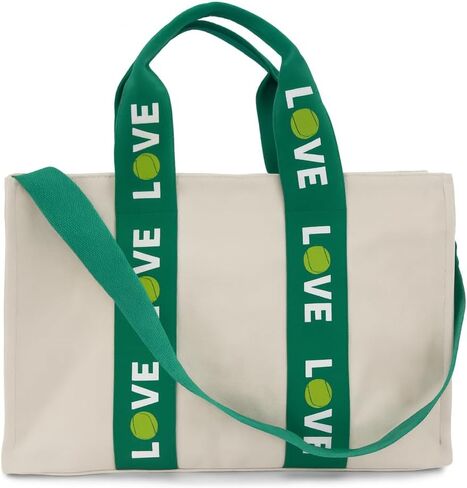 Tennis Tote- LOVE Tote - Premium Oversized Canvas Court Bag with Interior Zipper Pockets. Introductory Price - Favorite for Tennis Friends, Players and Captains. in Saudi Arabia