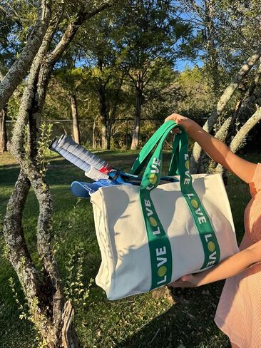 Tennis Tote- LOVE Tote - Premium Oversized Canvas Court Bag with Interior Zipper Pockets. Introductory Price - Favorite for Tennis Friends, Players and Captains. in Saudi Arabia