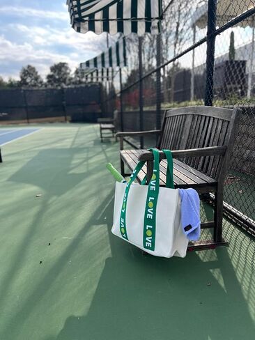 Tennis Tote- LOVE Tote - Premium Oversized Canvas Court Bag with Interior Zipper Pockets. Introductory Price - Favorite for Tennis Friends, Players and Captains. in Saudi Arabia