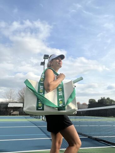 Tennis Tote- LOVE Tote - Premium Oversized Canvas Court Bag with Interior Zipper Pockets. Introductory Price - Favorite for Tennis Friends, Players and Captains. in Saudi Arabia