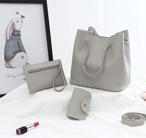 4Pcs/set Leather Women Handbag Shoulder Bag Tote Card Holder Purse Satchel Women Bucket Bag in Saudi Arabia