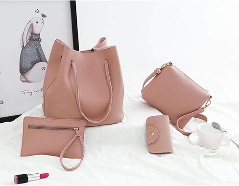 4Pcs/set Leather Women Handbag Shoulder Bag Tote Card Holder Purse Satchel Women Bucket Bag in Saudi Arabia