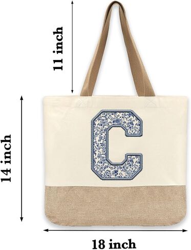 Initial Canvas Tote Bag, Womens Personalized Monogram C Tote Bags, Suitable for Wedding Engagement Parties Honeymoon Birthday Beach Holiday, Gift for Women Grandma Mom Teacher Friends Bridesmaids in Saudi Arabia