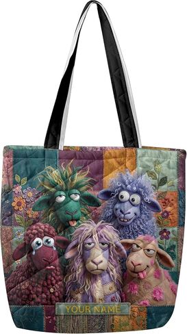 ThangPham Shop Personalized Funny Sheep Quilted Tote Bag, Cute Farm Animal Shoulder Bag, Sheep Lover Gift in Kuwait