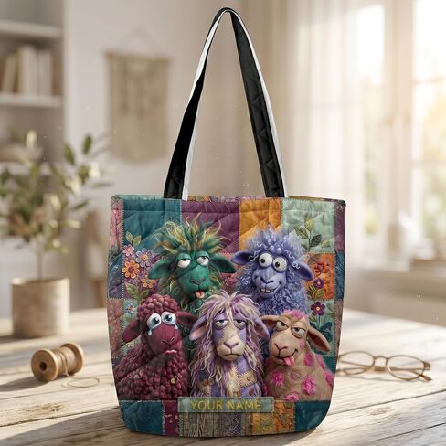 ThangPham Shop Personalized Funny Sheep Quilted Tote Bag, Cute Farm Animal Shoulder Bag, Sheep Lover Gift in Kuwait