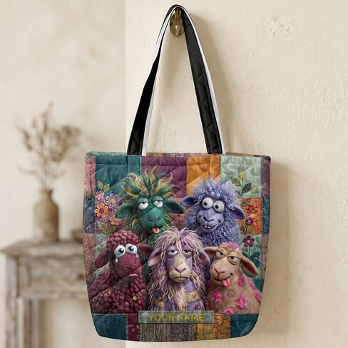 ThangPham Shop Personalized Funny Sheep Quilted Tote Bag, Cute Farm Animal Shoulder Bag, Sheep Lover Gift in Kuwait