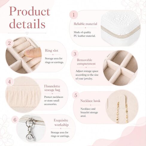 16 Pcs Mini Travel Jewelry Case, PU Leather Jewelry Box Organizer, Small Portable Earring Storage Box for Women, White in Saudi Arabia