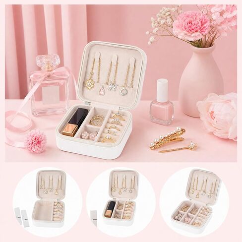 16 Pcs Mini Travel Jewelry Case, PU Leather Jewelry Box Organizer, Small Portable Earring Storage Box for Women, White in Saudi Arabia