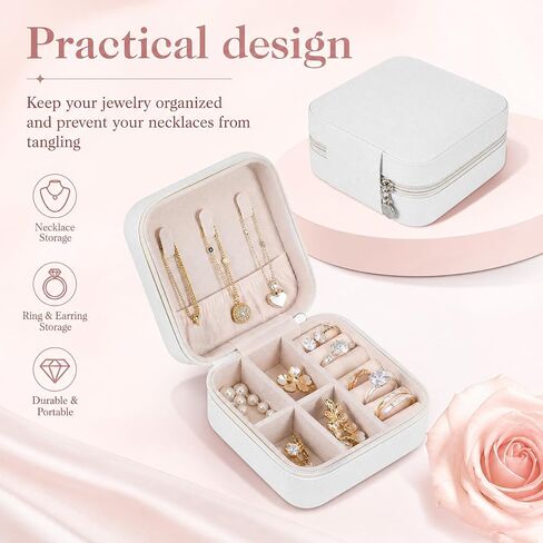 16 Pcs Mini Travel Jewelry Case, PU Leather Jewelry Box Organizer, Small Portable Earring Storage Box for Women, White in Saudi Arabia