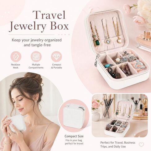 16 Pcs Mini Travel Jewelry Case, PU Leather Jewelry Box Organizer, Small Portable Earring Storage Box for Women, White in Saudi Arabia