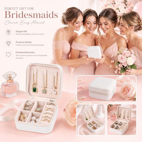16 Pcs Mini Travel Jewelry Case, PU Leather Jewelry Box Organizer, Small Portable Earring Storage Box for Women, White in Saudi Arabia