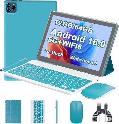 11 inch Android Tablet Pc,18GB(6+12) RAM +64GB ROM,2 in 1 Tablets with Keyboard Case Mouse Stylus, 2.0GHz Octa-core Processor, 1280 * 800 IPS HD Incell Screen, 5G WiFi6 BT 5.0, 8MP Camera Tableta PC in Kuwait