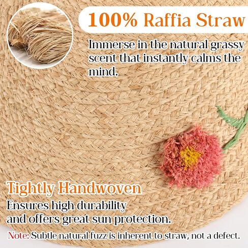 Women's 100% Raffia Straw Sun Visor Lightweight Portable UPF50+ Wide Brim Straw Hat Adjustable Floral Empty Top Beach Cap in Kuwait