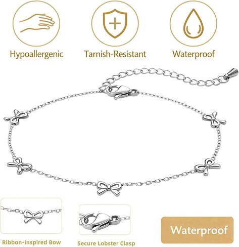 Dainty Bow Bracelet for Women | 14K Gold Plated Hypoallergenic Stainless Steel | Adjustable Waterproof Ribbon-Inspired Design | Non-Tarnish Jewelry Gift in Saudi Arabia