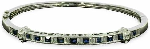 Women’s Elegant SimulatedBlue Sapphire & Diamond Bangle Bracelet in 925 Sterling Silver Tennis Anniversary & Wedding Wear in Saudi Arabia