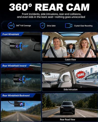 JOMISE 4K Dash Cam,5G WiFi Car Camera Built-in GPS,4K+1080P Dash Cam Front and Rear Inside,170° Wide Angle dashcam,24H Parking Mode with Loop Recording, Night Vision, 64GB Card,3-Inch Screen,Max 256GB in Kuwait