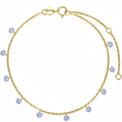 14K Gold Birthstone Station Bracelet for Women,Yellow Gold Simple Created Gemstone Bracelets Anniversary Christmas Mother’s Day Jewelry Gift for Mom Wife Her in Saudi Arabia