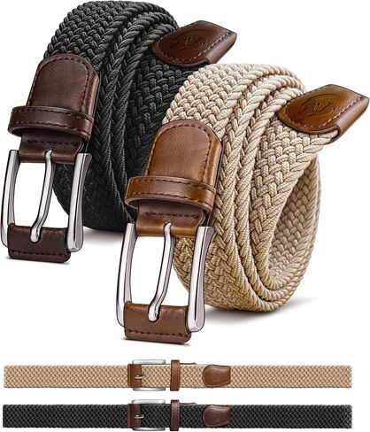 Men's Golf Belt 2 Pack - 1 3/8" Braided Stretch Elastic Web Belt, Gift Boxed for Casual Jeans, Sports & Work in Saudi Arabia
