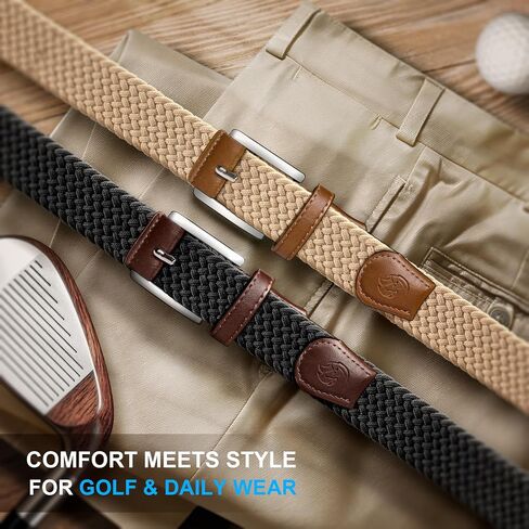 Men's Golf Belt 2 Pack - 1 3/8" Braided Stretch Elastic Web Belt, Gift Boxed for Casual Jeans, Sports & Work in Saudi Arabia
