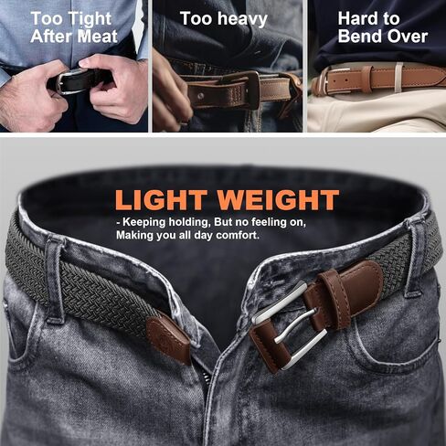 Men's Golf Belt 2 Pack - 1 3/8" Braided Stretch Elastic Web Belt, Gift Boxed for Casual Jeans, Sports & Work in Saudi Arabia