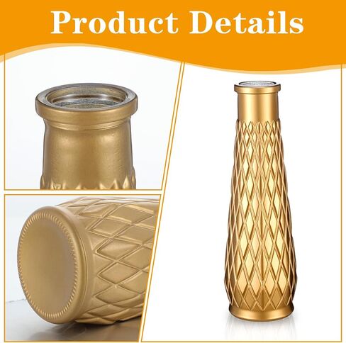 8 Pack Gold Glass Vase, Cylindrical Home Decor, Antique Art Deco Style, Holds Water, Gold Electroplating Finish, Living Room Kitchen Bathroom Bedroom Decor, Table Centerpieces in Kuwait