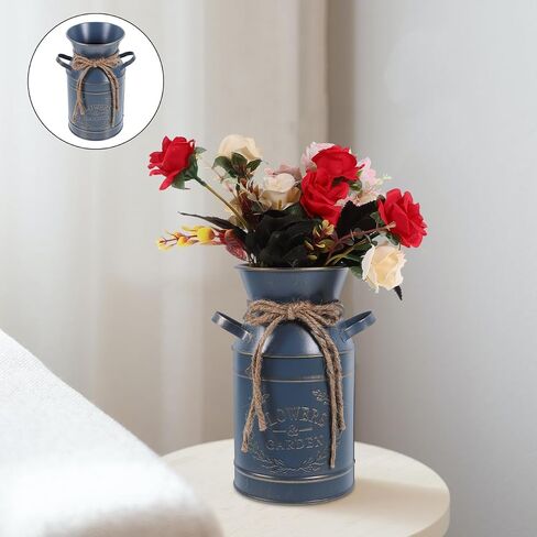 Cabilock Vintage Galvanized Metal Milk Pot Vase with Handles Rustic Flower Bucket for Dried Flowers Succulents Home Decor 7.5 Inch in Saudi Arabia
