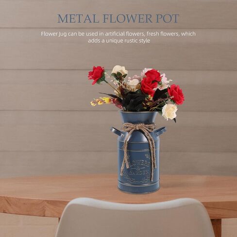 Cabilock Vintage Galvanized Metal Milk Pot Vase with Handles Rustic Flower Bucket for Dried Flowers Succulents Home Decor 7.5 Inch in Saudi Arabia