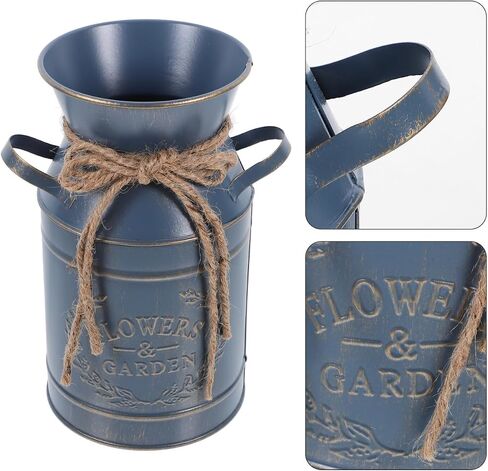 Cabilock Vintage Galvanized Metal Milk Pot Vase with Handles Rustic Flower Bucket for Dried Flowers Succulents Home Decor 7.5 Inch in Saudi Arabia