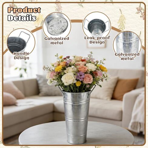 8 PCS 10in Galvanized Buckets Vintage Flower Buckets Flower Bar Supplies Rustic Farmhouse Suitable for Centerpieces Flower Shops Weddings Birthday Parties in Saudi Arabia