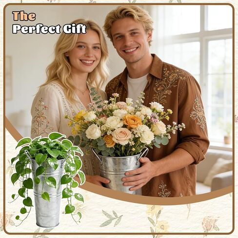 8 PCS 10in Galvanized Buckets Vintage Flower Buckets Flower Bar Supplies Rustic Farmhouse Suitable for Centerpieces Flower Shops Weddings Birthday Parties in Saudi Arabia