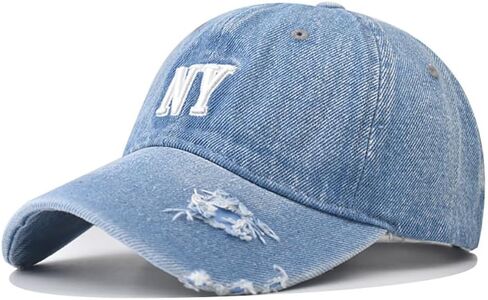 Denim Dad Hat Vintage Washed New York Baseball Cap with Embroidery, Distressed Unisex Cap for Streetwear & Outdoor in Saudi Arabia