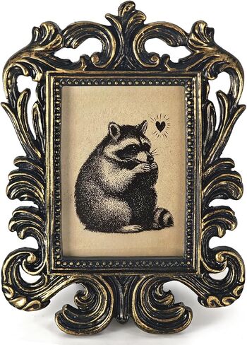 Vintage Cute Raccoon Small Picture Frame, Funny Mini Ornate Photo Frame for TableTop Desk Display Decor, Rustic Retro Baroque Prints Decorations Gifts for Bedroom 1.7x2.5in Photo in Kuwait