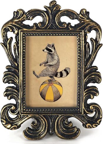 Vintage Cute Raccoon Small Picture Frame, Funny Mini Ornate Photo Frame for TableTop Desk Display Decor, Rustic Retro Baroque Prints Decorations Gifts for Bedroom 1.7x2.5in Photo in Kuwait